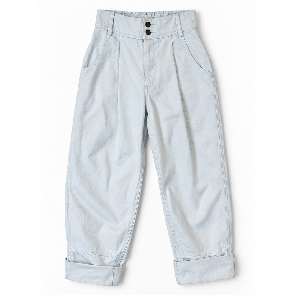 Apiece Apart Merida Tapered Pants Light Blue Cotton Size 6 High Waist Pleated